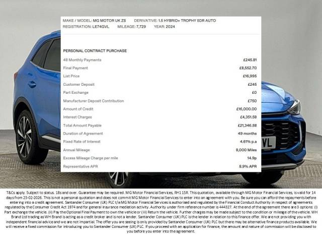 2024 MG Motor UK ZS 1.5 Hybrid+ Trophy 5dr Auto