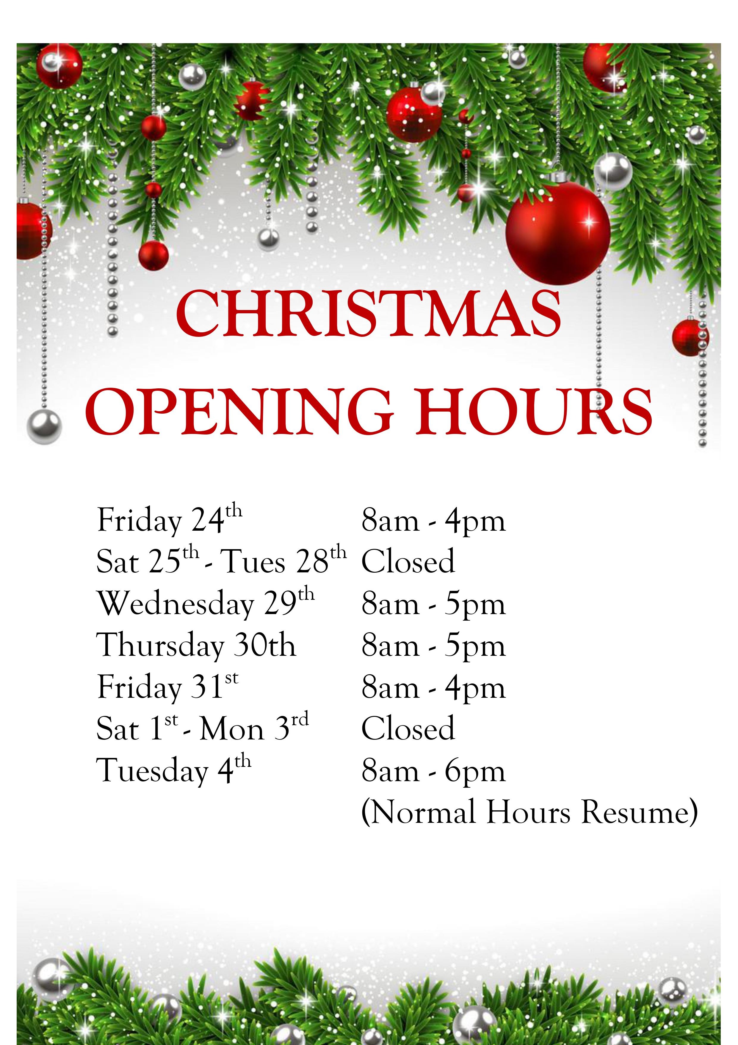 Christmas Opening Hours