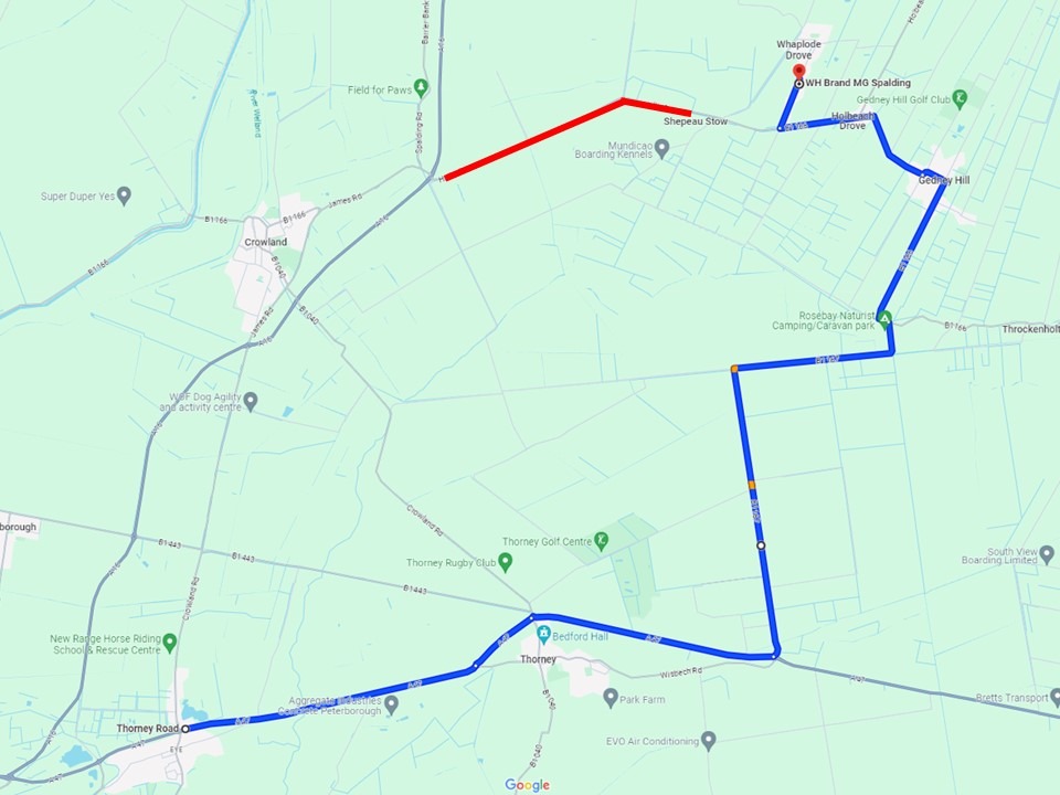 B1166 Road Closure - Directions from Peterborough