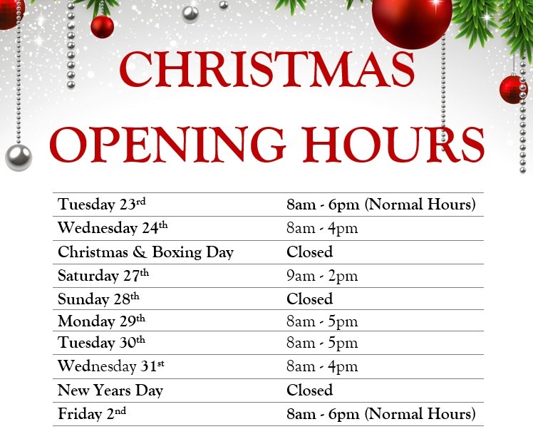 Christmas Opening Hours